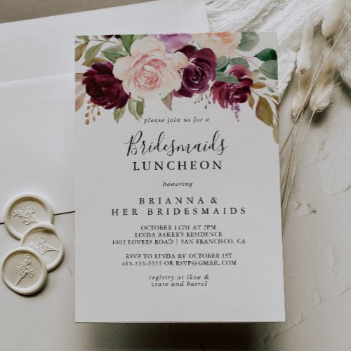 Rustic Floral Bridesmaids Luncheon Shower Invitation