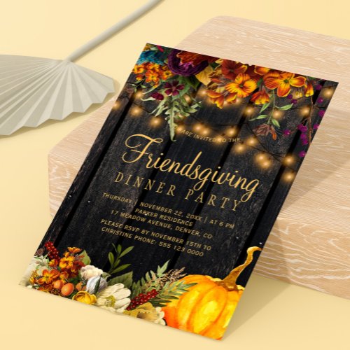 Rustic floral brown barn wood friendsgiving party invitation