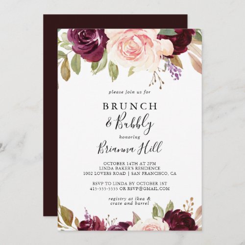 Rustic Floral Brunch and Bubbly Bridal Shower Invitation
