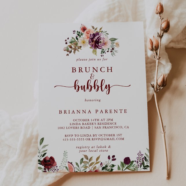 Rustic Floral Brunch and Bubbly Bridal Shower  Invitation