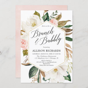 Rustic floral brunch bubbly bridal shower invitation