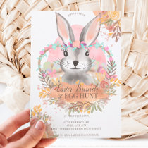 Rustic floral bunny rose gold easter egg hunt invitation