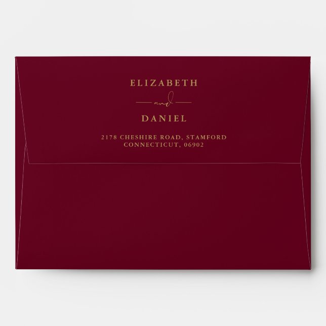 Rustic Floral Burgundy And Gold Wedding Envelope (Back (Top Flap))