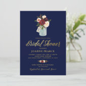 Rustic Floral Burgundy Blue Gold Bridal Shower Invitation (Standing Front)