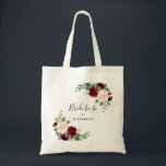 Rustic Floral Burgundy Blush Bride To Be Tote Bag<br><div class="desc">This tote bag features hand painted watercolor florals in burgundy & blush shades with lush greenery foliage,  paired with a swirly whimsical font,  that can be personalized with your custom text.</div>