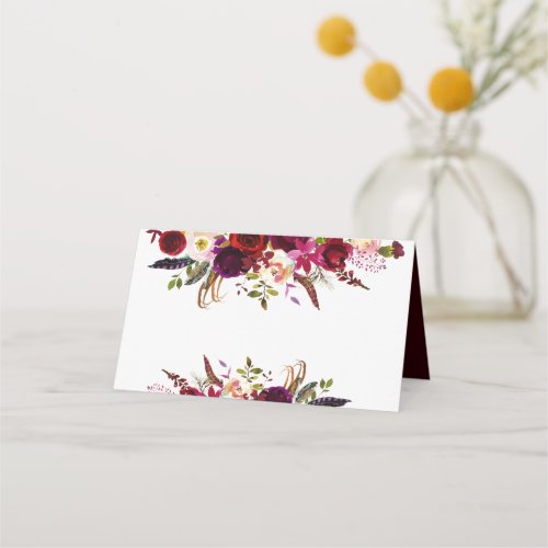 Rustic Floral Burgundy Marsala Table Place Card