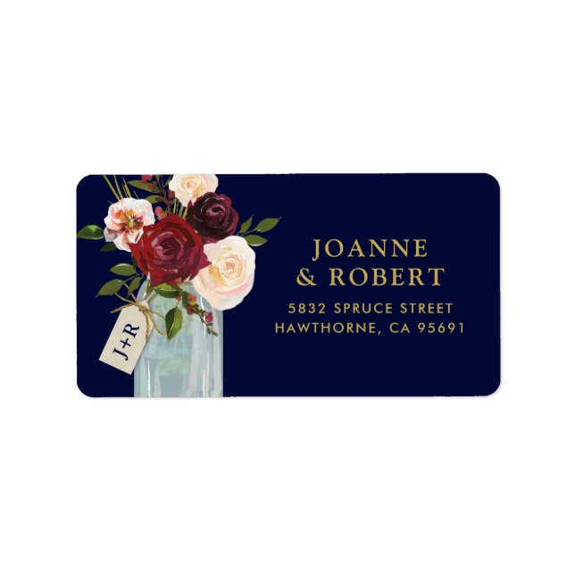 Rustic Floral Burgundy Navy Gold Label (Front)