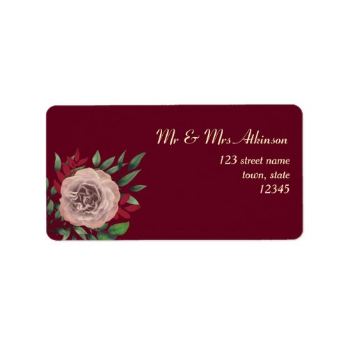 Rustic Floral Burgundy Return Address Label