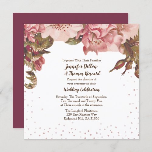 Rustic Floral Burgundy Wedding Invitation