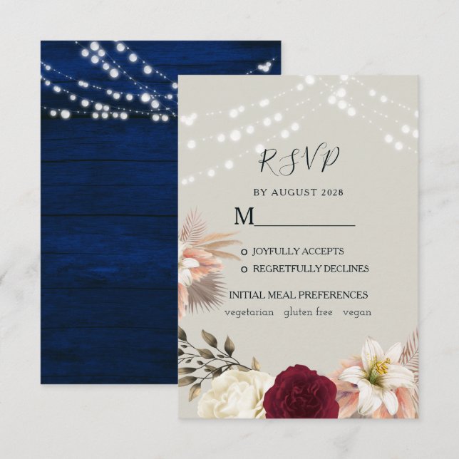 Rustic Floral Burgundy Wedding RSVP Card (Front/Back)
