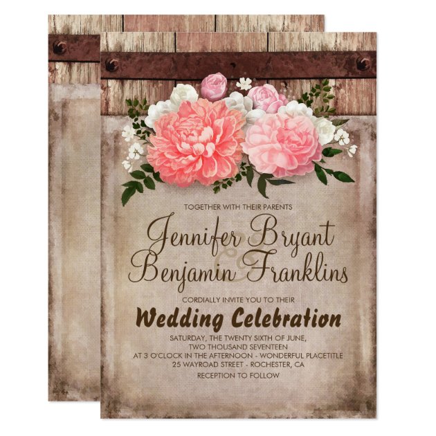 Rustic Floral Burlap And Wood Fall Wedding Invitation