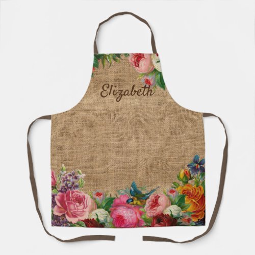 Rustic floral burlap  apron