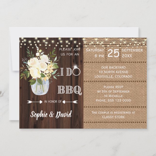 Rustic Floral Burlap Barn String Lights I DO BBQ (Front)