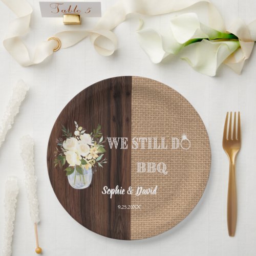 Rustic Floral Burlap Barn WE STILL DO Barbecue  Paper Plates