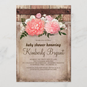 Rustic Floral Burlap Barn Wood Baby Shower Invitation