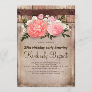 Rustic Floral Burlap Barn Wood Birthday Party Invitation