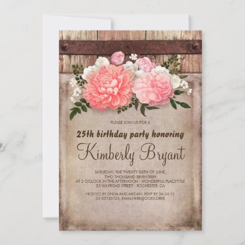 Rustic Floral Burlap Barn Wood Birthday Party Invitation