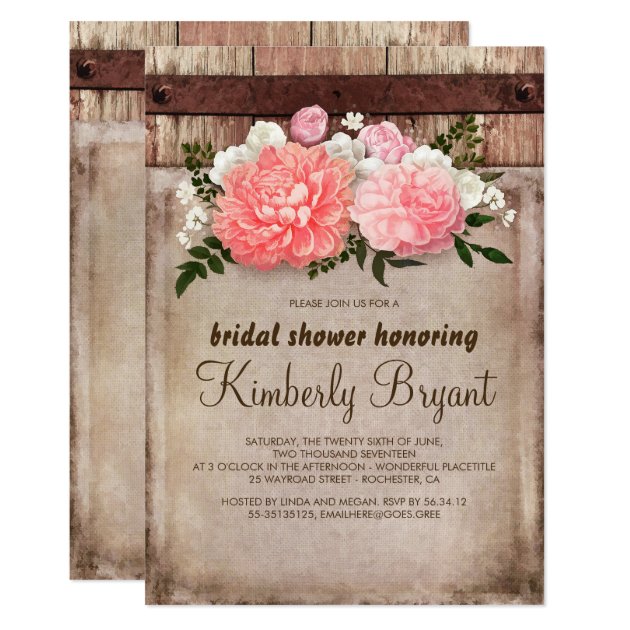 Rustic Floral Burlap Barn Wood Bridal Shower Invitation
