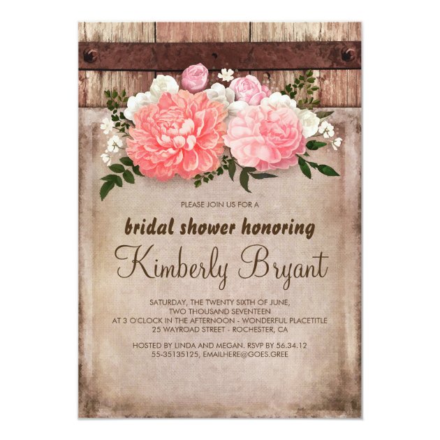 Rustic Floral Burlap Barn Wood Bridal Shower Invitation