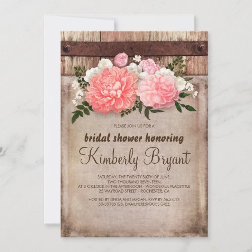 Rustic Floral Burlap Barn Wood Bridal Shower Invitation