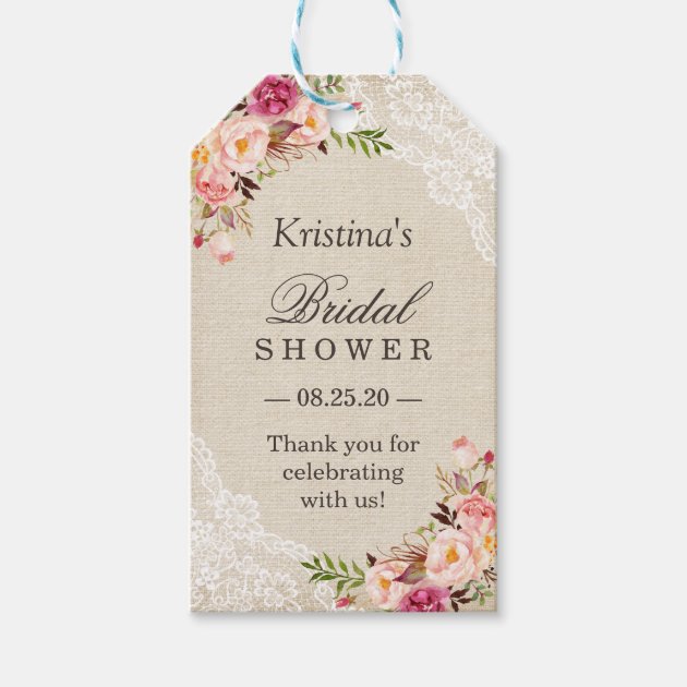 Rustic Floral Burlap Lace Bridal Shower Favor Gift Tags