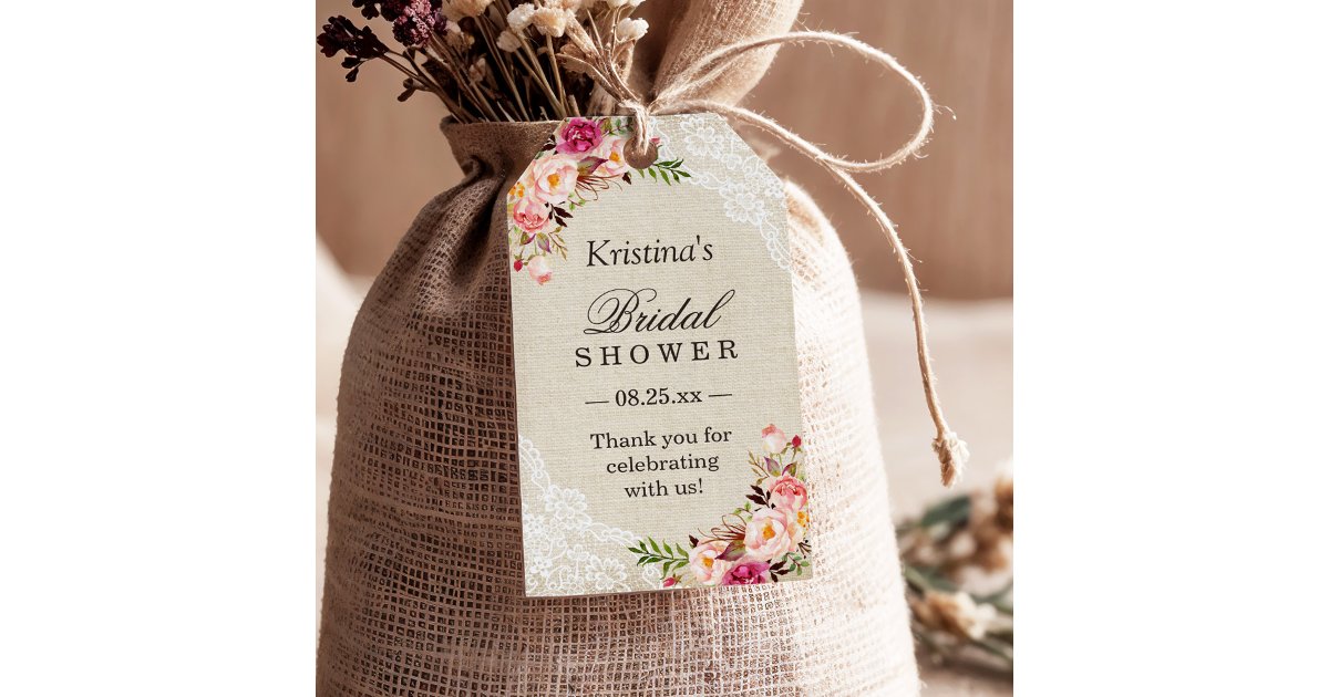 Rustic Floral Burlap Lace Bridal Shower Favor Gift Tags | Zazzle