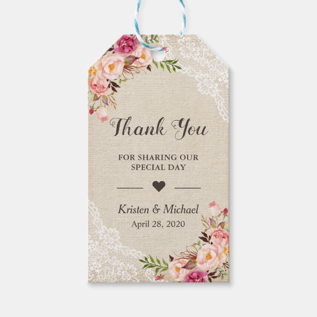 Rustic Floral Burlap Lace Wedding Favor Thank You Gift Tags