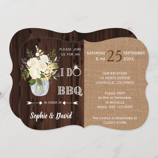 Rustic Floral Burlap Old Barn I DO Barbecue Invitation (Front/Back)