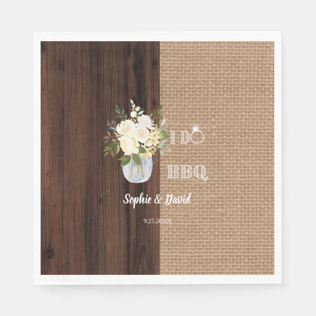 Rustic Floral Burlap Old Barn I DO Barbecue Napkins (Front)
