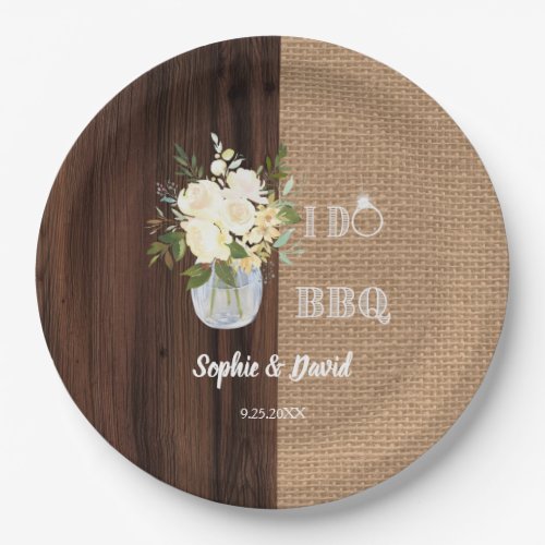 Rustic Floral Burlap Old Barn I DO Barbecue Paper Plates