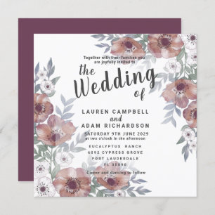 Rustic Floral Burnt Orange Wedding Invitation