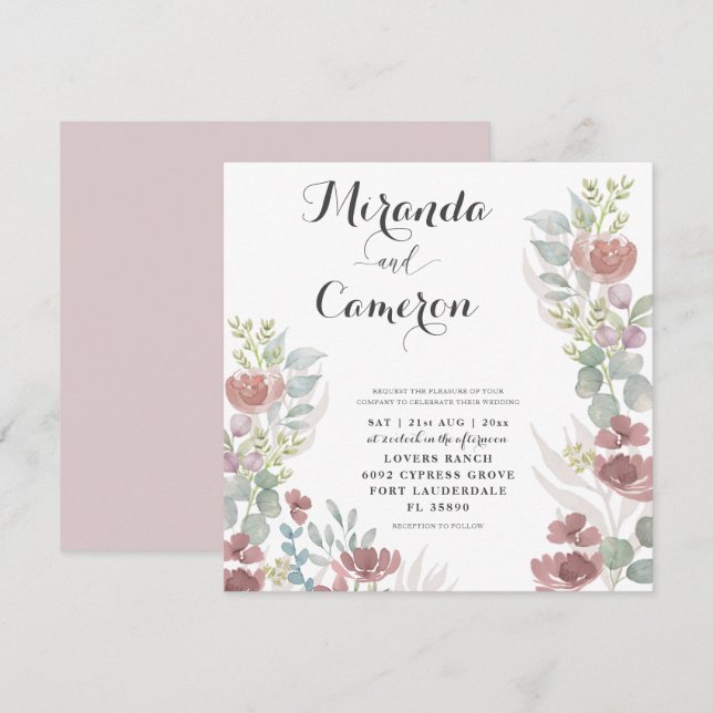 Rustic Floral Burnt Orange Wedding Invitation (Front/Back)