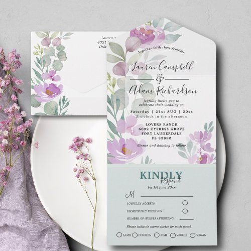 Rustic Floral Bush Pink Eucalyptus Wedding  All In One Invitation