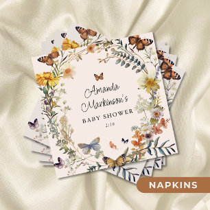 Rustic Floral Butterfly Gender Neutral Baby Shower Napkins