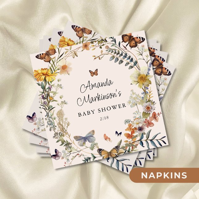 Rustic Floral Butterfly Gender Neutral Baby Shower Napkins (Creator Uploaded)