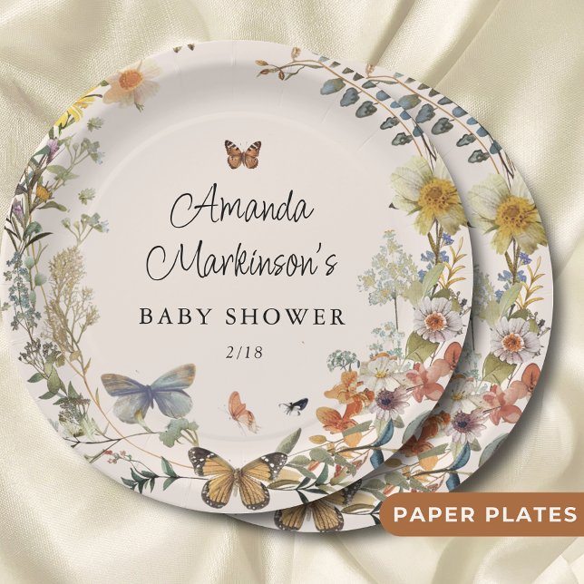 Rustic Floral Butterfly Gender Neutral Baby Shower Paper Plates (Creator Uploaded)