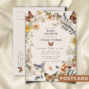 Rustic Floral Butterfly Gender Neutral Baby Shower Postcard