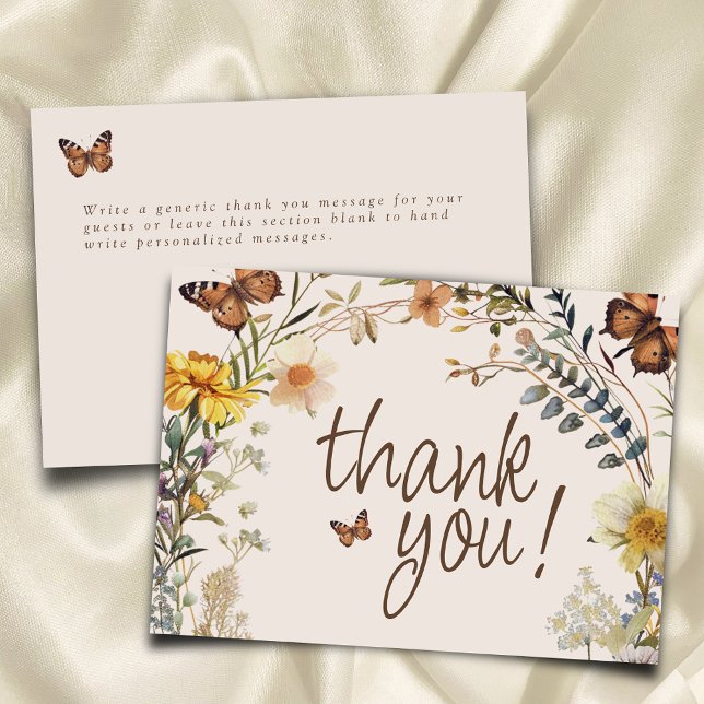Rustic Floral Butterfly Gender Neutral Baby Shower Thank You Card (Creator Uploaded)