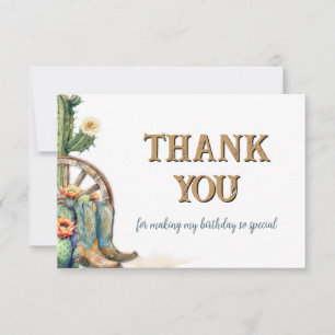 Rustic Floral Cactus Country Cowgirl Birthday Thank You Card