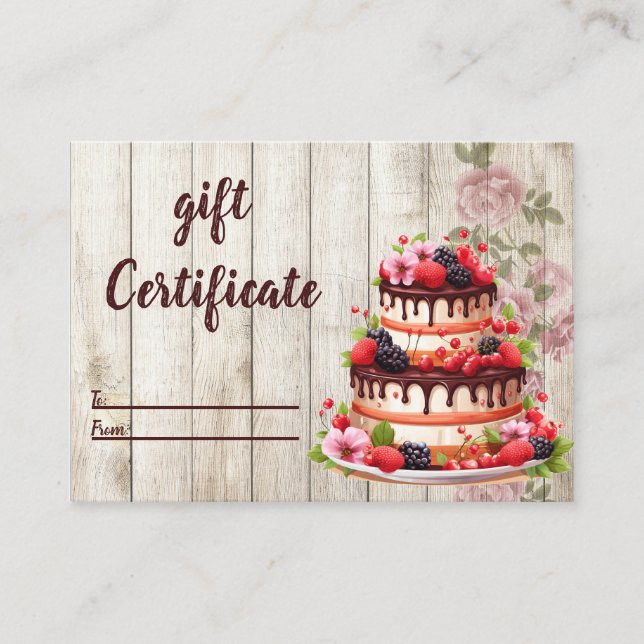 Rustic Floral Cake Bakery Gift Certificate Card (Front)