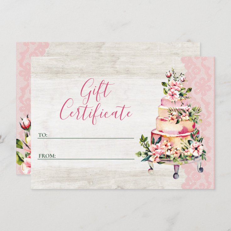 Rustic Floral Cake Bakery Gift Certificate Card Zazzle