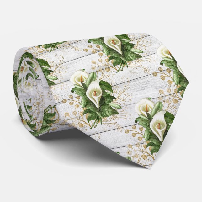 rustic floral Calla Lily Wedding Neck Tie (Rolled)