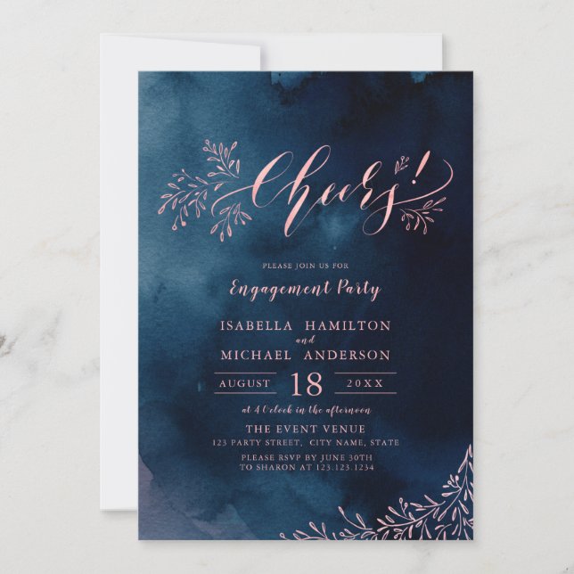 Rustic floral calligraphy cheers engagement party invitation (Front)