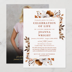 Rustic Floral Celebration Of Life Funeral Photo Invitation