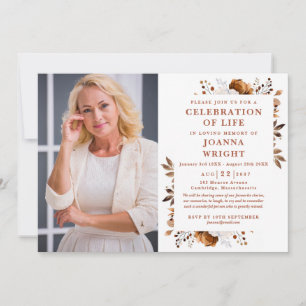 Rustic Floral Celebration Of Life Funeral Photo Invitation