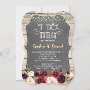 Rustic Floral Chalk Wood I DO BBQ Invitation