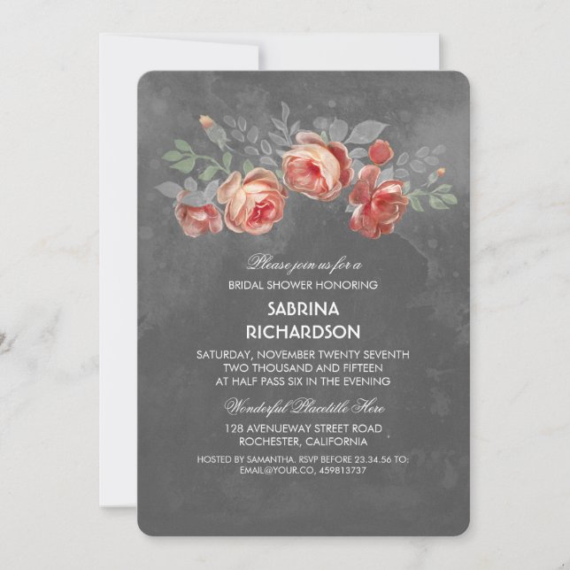 Rustic Floral Chalkboard Bridal Shower Invitation (Front)