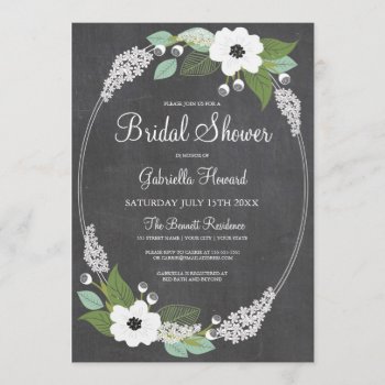 Rustic Floral Chalkboard Bridal Shower Invitation by Whimzy_Designs at Zazzle