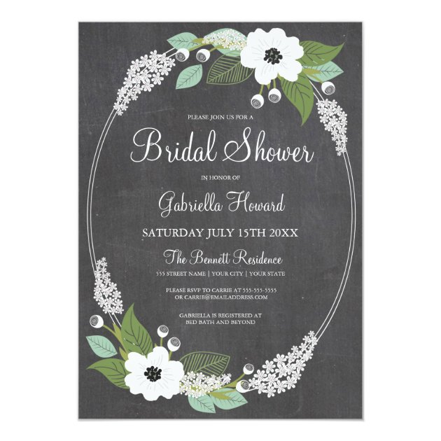 Rustic Floral Chalkboard Bridal Shower Invitation