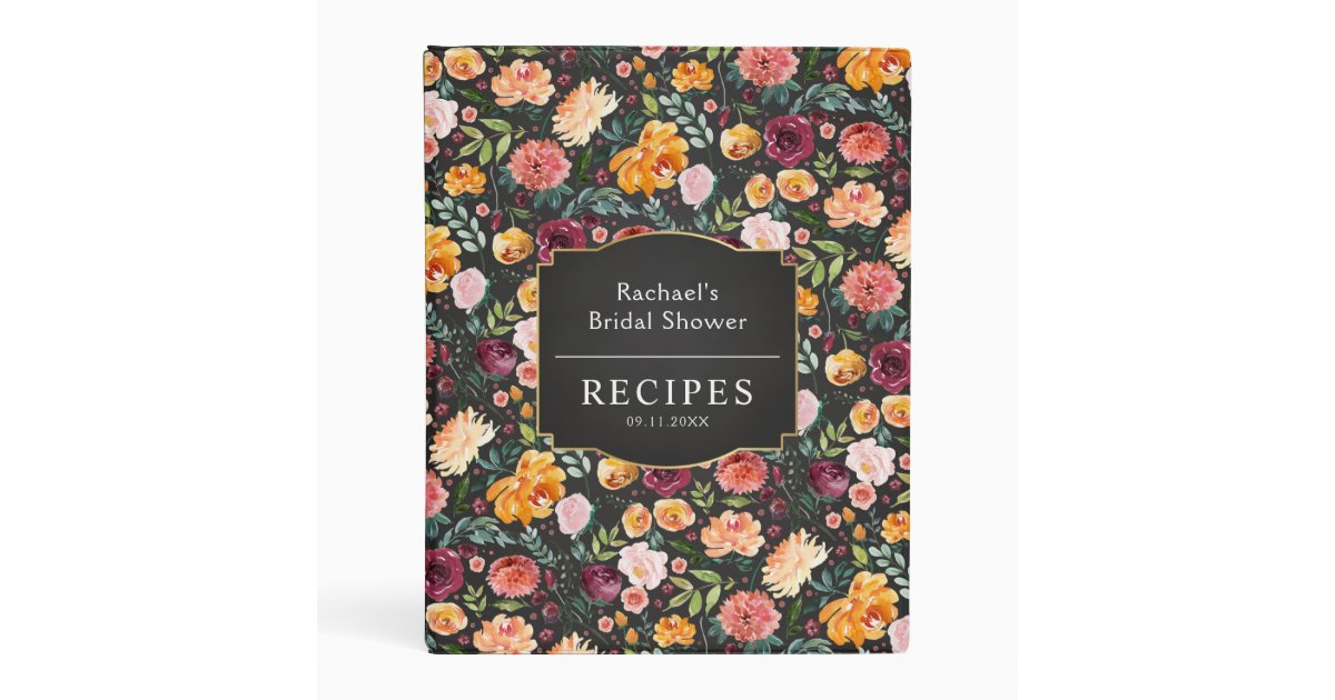 Rustic Floral Chalkboard Bridal Shower Recipes Mini Binder | Zazzle